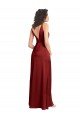 Faux Surplice Neckline Long Slim A-Line Stretch Satin Evening Dress