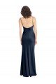 Cowl Neck Long Empire Waist Stretch Satin Evening Dress with Open Back