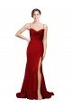Cowl Front Neck Sweep Train Stretch Satin Evening Dress with High Side Split