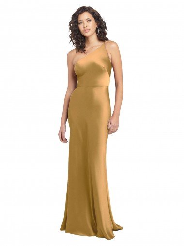 One Shoulder Long Floor Length Stretch Satin Semi Evening Dress Canada
