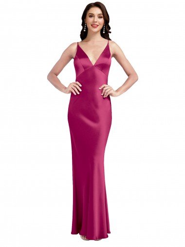 V-Neck Spaghetti Straps Slim Stretch Satin Evening Dress with Low Scoop Back Canada