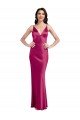 V-Neck Spaghetti Straps Slim Stretch Satin Evening Dress with Low Scoop Back