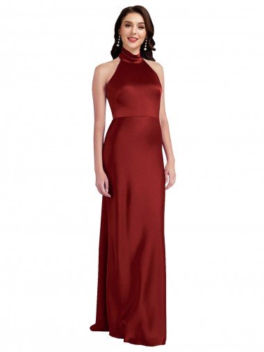 Backless Halter Long Stretch Satin Evening Dress Canada