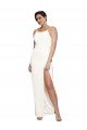 High Neck Stretch Satin Evening Dress with Low Back and Side Slit