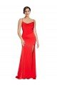 Low Back Cowl Neck Stretch Satin Evening Dress with High Side Slit