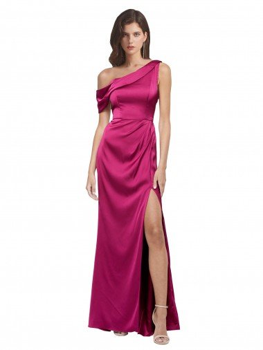 Off the Shoulder Short Sleeves Stretch Satin Evening Dress with Side Slit Canada