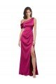 Off the Shoulder Short Sleeves Stretch Satin Evening Dress with Side Slit