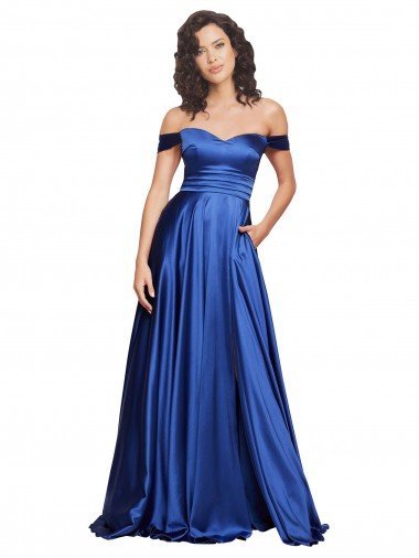 Off the Shoulder Ball Gown Sweetheart Stretch Satin Evening Dress Canada