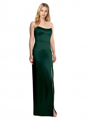 Scooped Strapless Neckline Stretech Satin Evening Dress with Side Slit Canada