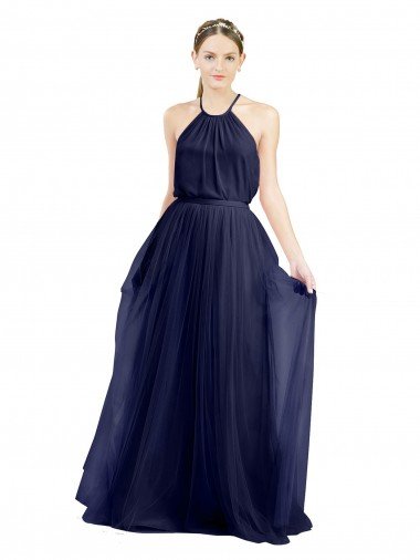 Long A-Line High Neck Halter Tulle Evening Dress Canada