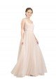 Scooped Neckline Long Tulle Evening Dress with Open Back