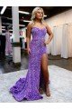 A-Line Sweetheart Sleeveless Long Velvet Sequin Evening Dress with Slit