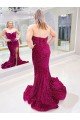 Long Sweetheart Sleeveless Sweep Train Velvet Sequin Evening Dress with Slit