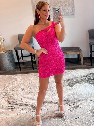 Velvet Sequin One Shoulder Sleeveless Short Evening Dress Canada
