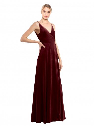 Faux Wrap V-Neck Sleek Long Velvet Evening Dress Canada