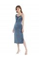 Midi Length Asymmetrical One Shoulder Velvet Slip Evening Dress