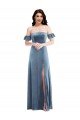 Ruffle Sleeve Off the Shoulder Velvet Evening Maxi Dress