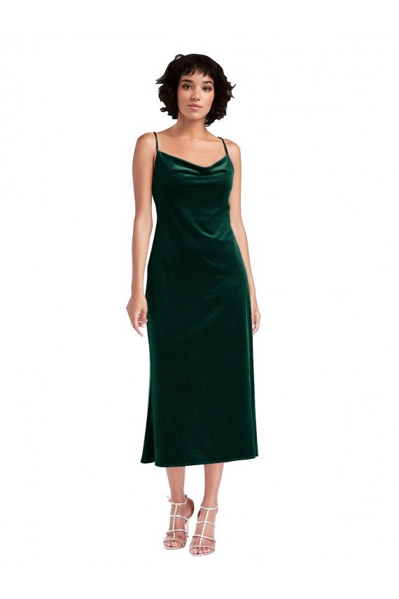 Midi Length Cowl Neck Velvet Short Slip Cocktail Evening Dress