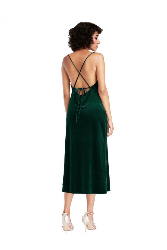 Midi Length Cowl Neck Velvet Short Slip Cocktail Evening Dress