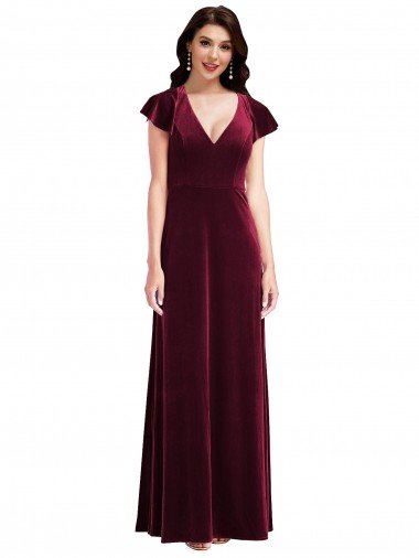 Flutter Sleeve Velvet Evening Maxi Dress with Pockets Canada