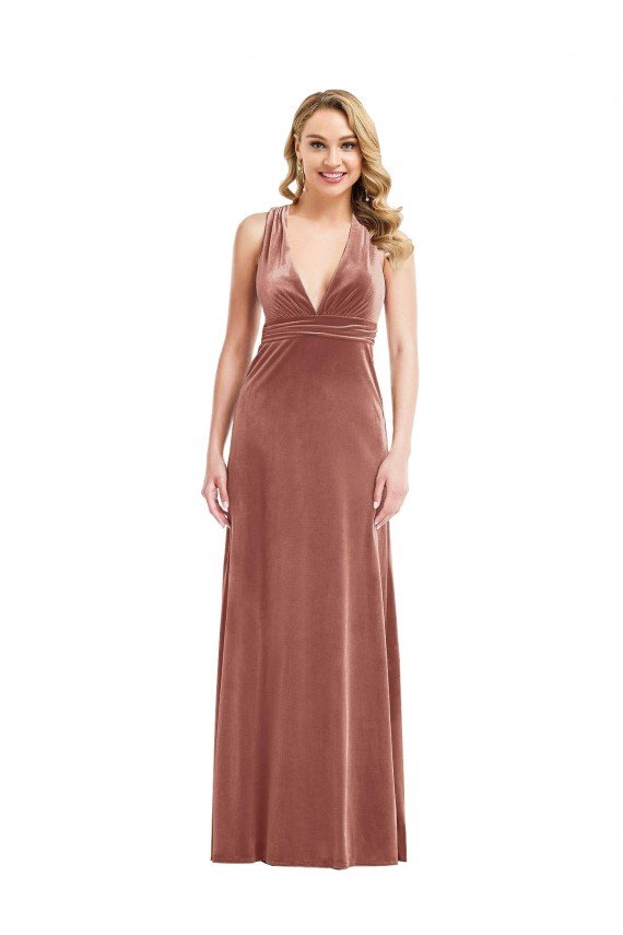 Plunging Neckline Velvet Evening Maxi Dress with Criss Cross Open Back