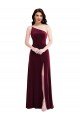 One Shoulder Spaghetti Strap Velvet Evening Maxi Dress with Pockets