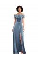 Draped Cuff Off the Shoulder Velvet Evening Maxi Dress with Pockets