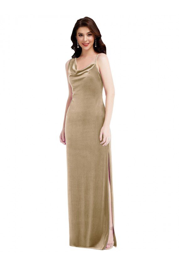 One Shoulder Velvet Maxi Semi Evening Dress with Side Slit