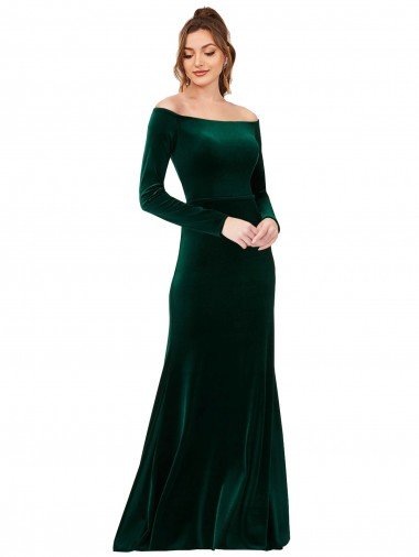 Off the Shoulder Long Sleeves Stretch Velvet Evening Dress Canada