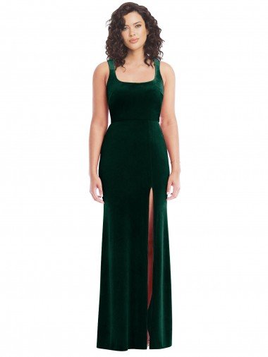 Square Neck Long Velvet Evening Maxi Dress Canada