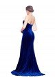 Strapless Ruched Velvet Evening Dress with Sweep Train and Front Slit