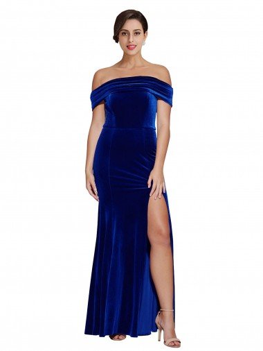 Full Length Long Velvet Evening Dress with Side Split Canada