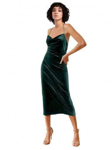 Midi Length Sleek Cowl Neckline Short Velvet Cocktail Evening Dress Canada