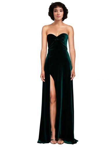 Sweetheart Fluid Velvet Evening Dress with High Split Canada